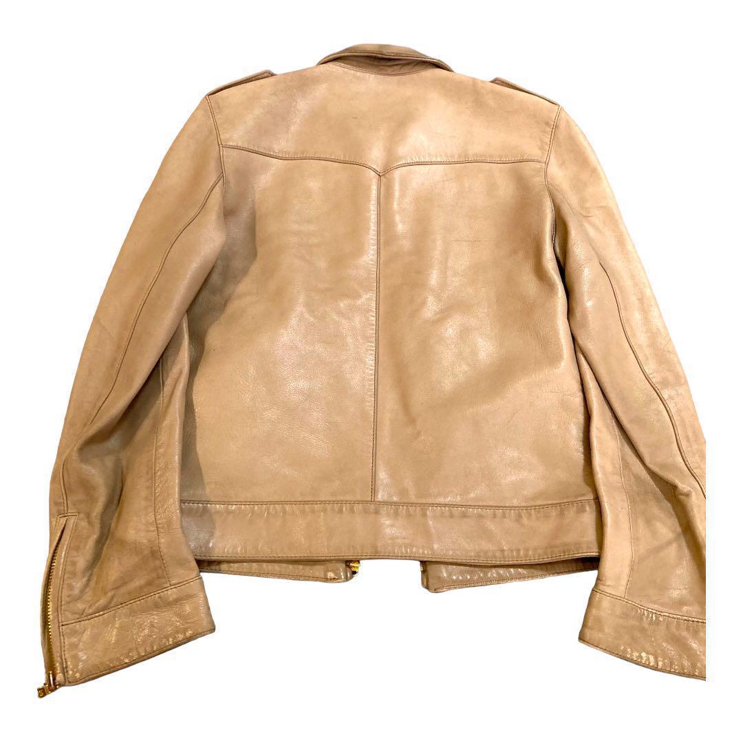 ドルチェ&ガッバーナ 本革ラムレザージャケット ベージュ ライダース 46