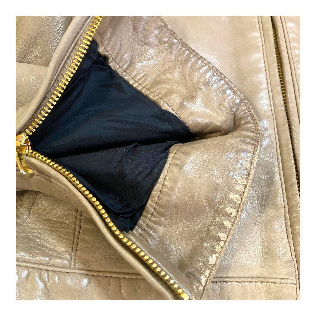 ドルチェ&ガッバーナ 本革ラムレザージャケット ベージュ ライダース 46