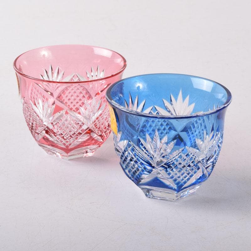 伝統工芸　江戸切子　カガミクリスタル　懐石杯　盃　一對　共箱　V　7506