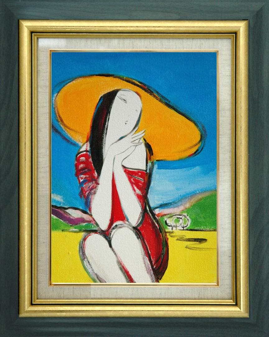 油絵 菅家令子 絵 絵画インテリア 額付 (黒) F3-010511 人物 女性