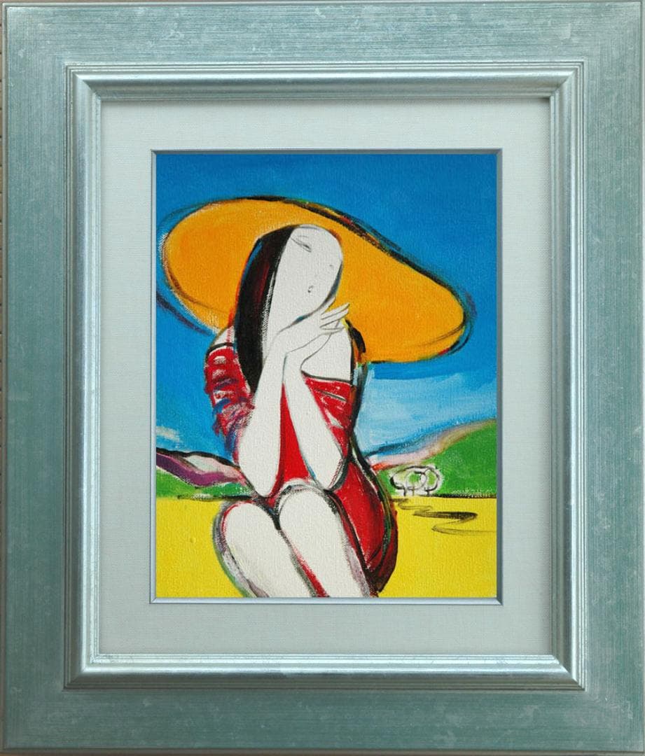 油絵 菅家令子 絵 絵画インテリア 額付 (黒) F3-010511 人物 女性