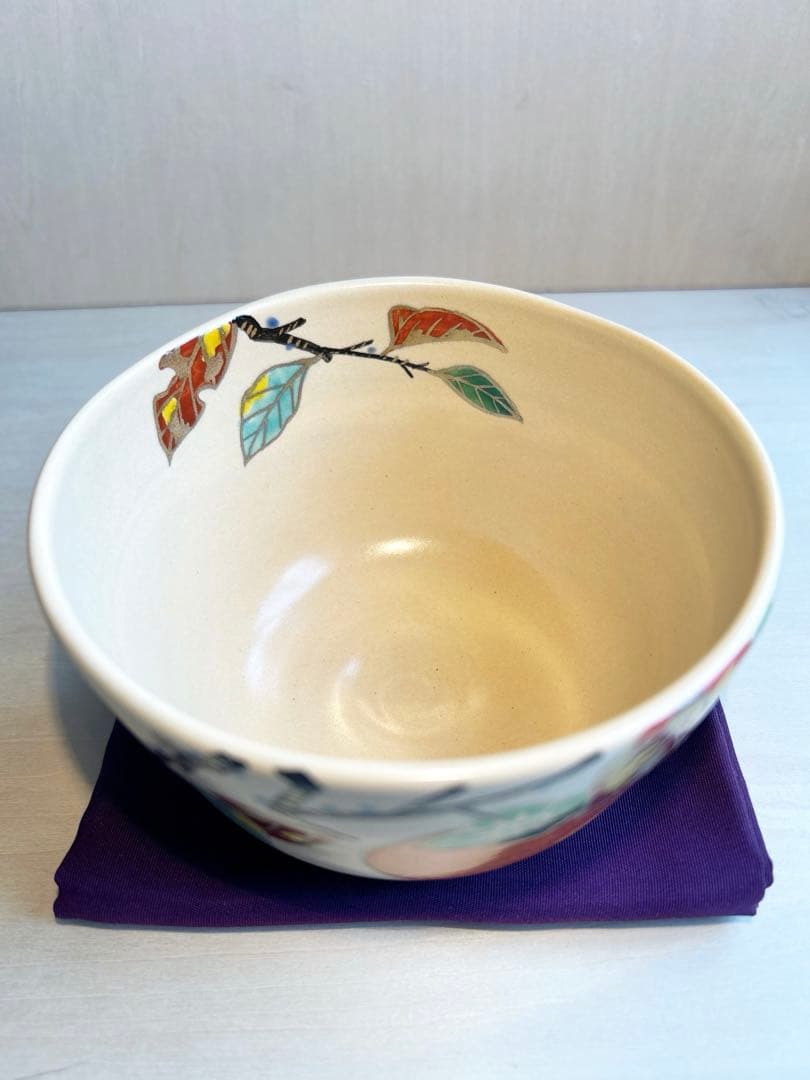 京焼　色絵　柿　木守り　抹茶茶碗　茶道具