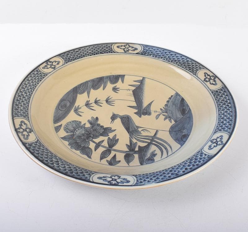 中国　青花　鳥花文　大皿　飾皿　C 3542C