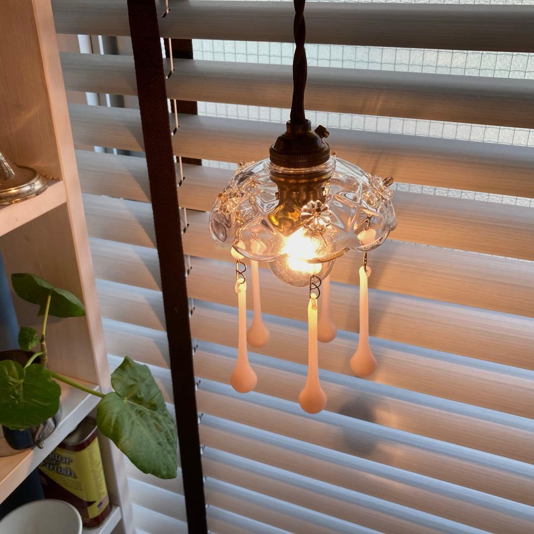 ミニシャンデリア　1920年　ピンクオパールセント　フランス　アンティーク