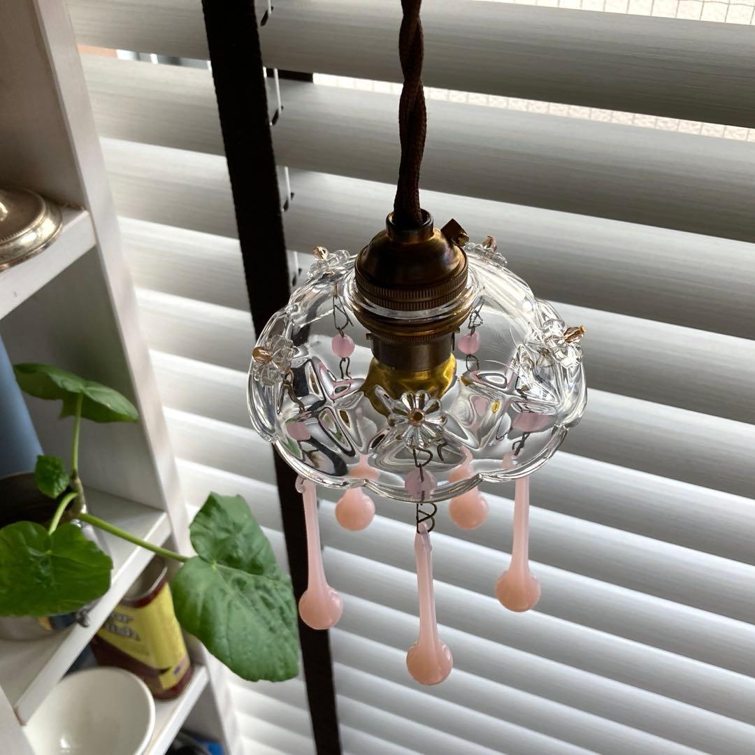 ミニシャンデリア　1920年　ピンクオパールセント　フランス　アンティーク