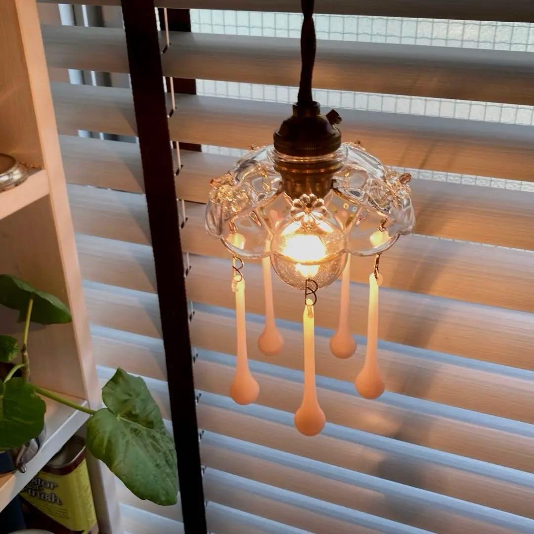 ミニシャンデリア　1920年　ピンクオパールセント　フランス　アンティーク