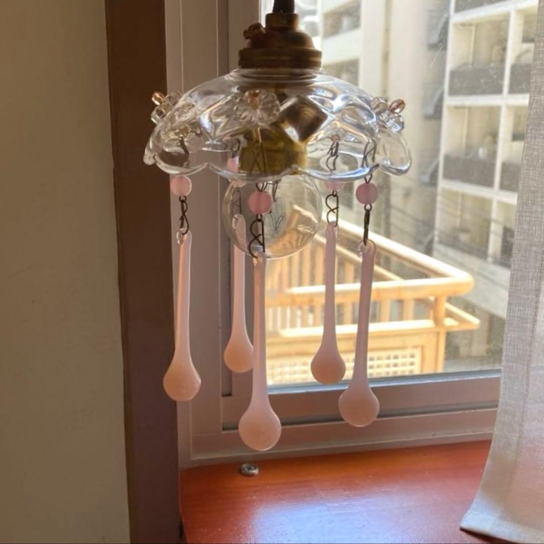 ミニシャンデリア　1920年　ピンクオパールセント　フランス　アンティーク