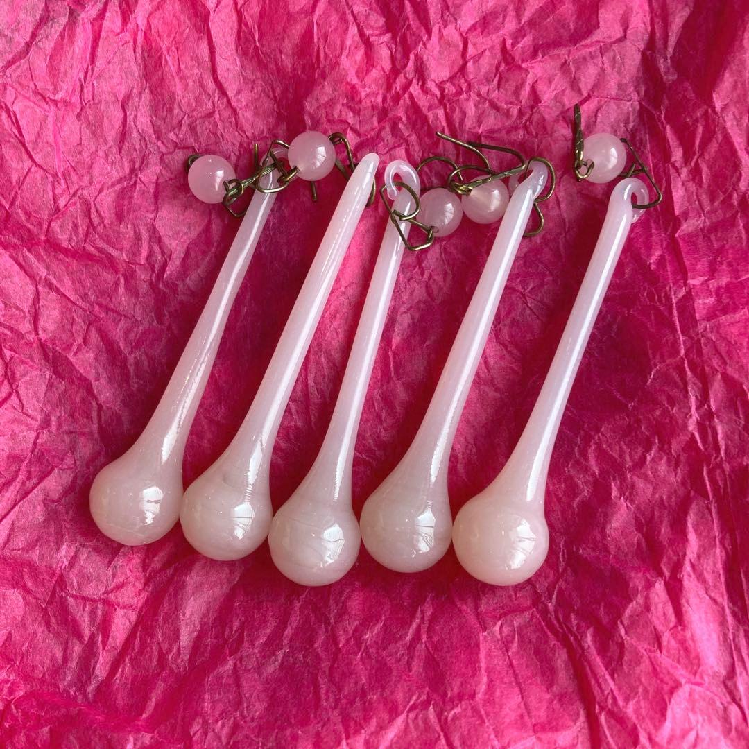 ミニシャンデリア　1920年　ピンクオパールセント　フランス　アンティーク