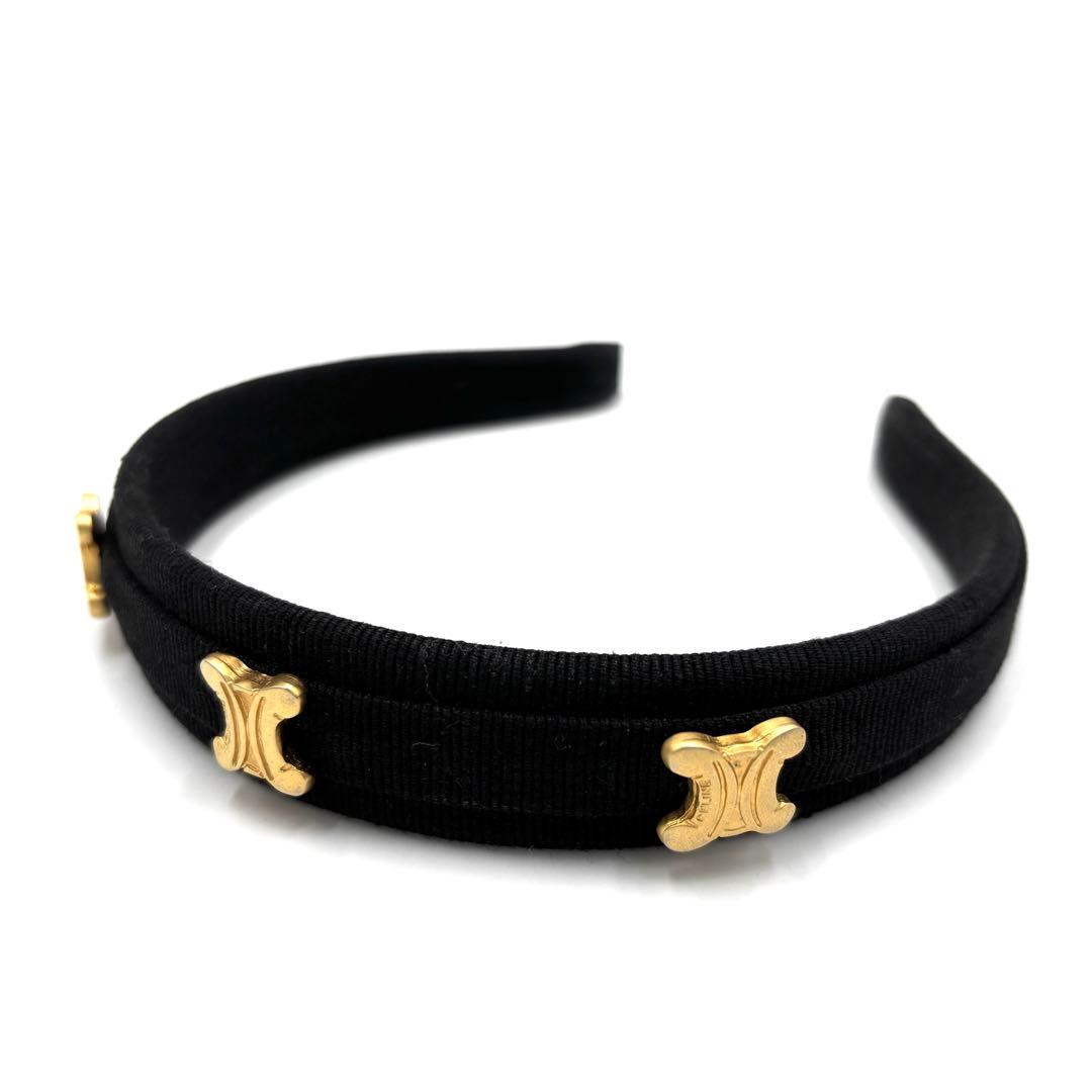 【美品】セリーヌ カチューシャ トリオンフ ゴールド金具 レディース ブラック