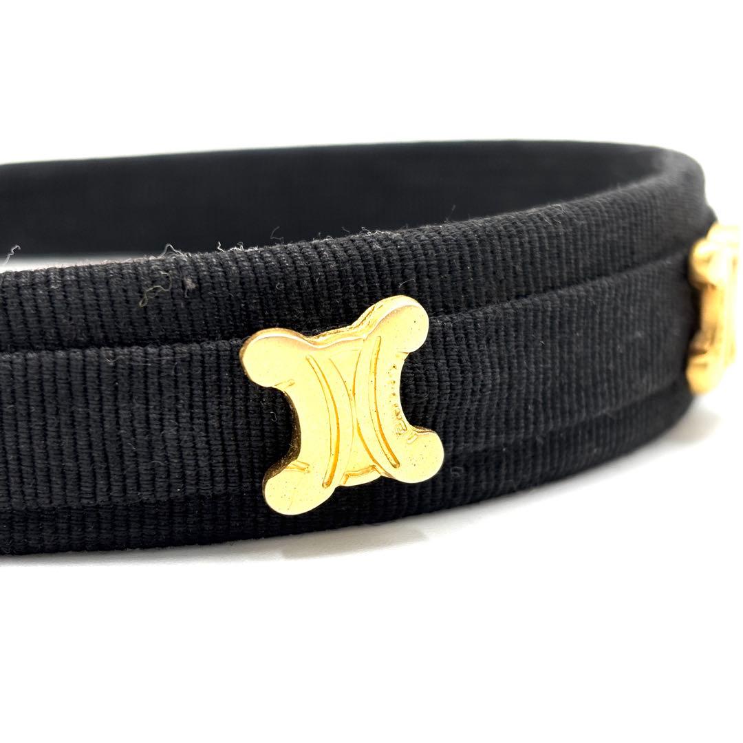 【美品】セリーヌ カチューシャ トリオンフ ゴールド金具 レディース ブラック