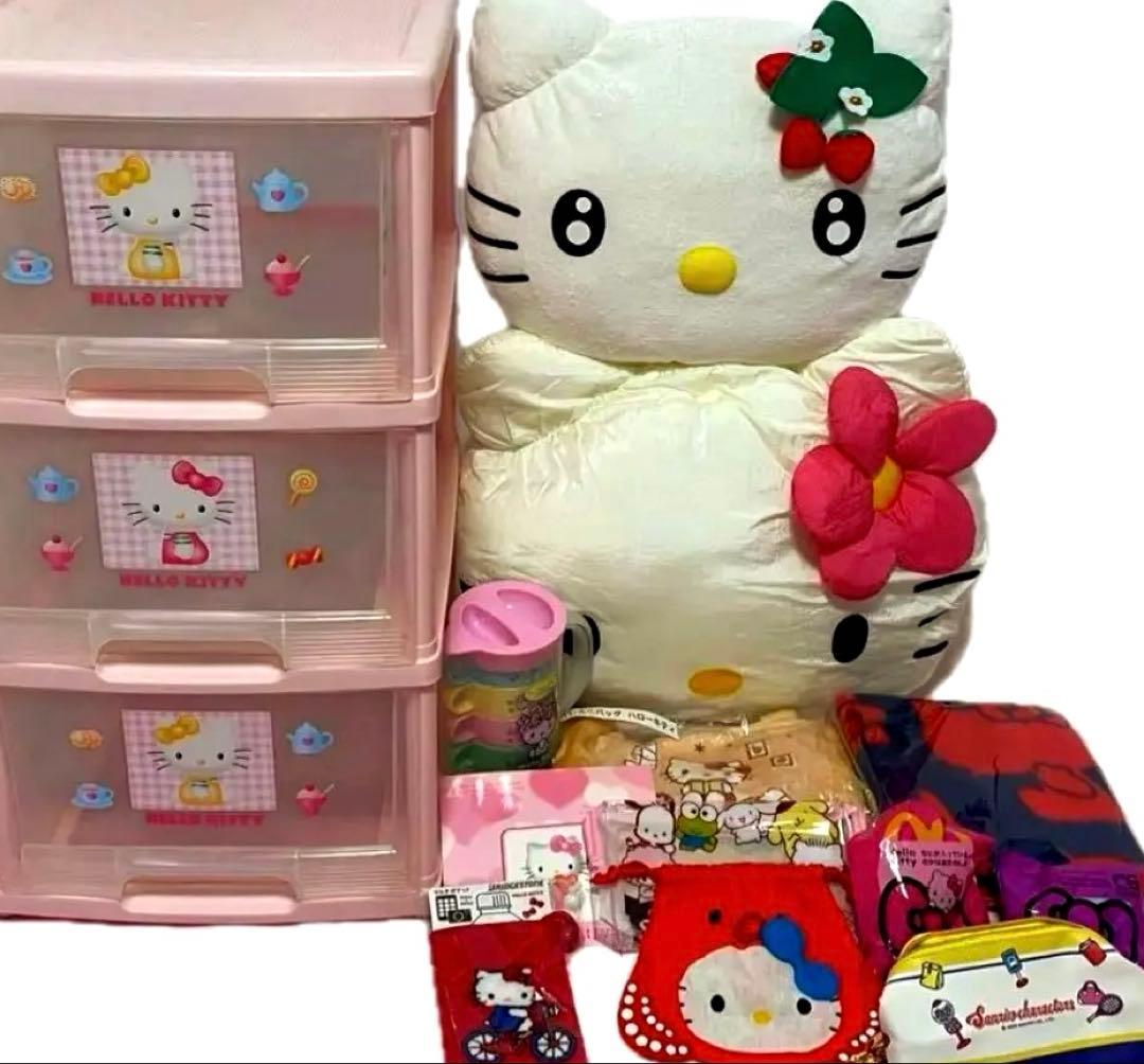 キティまとめ売り収納ケースクッションカップひざ掛けバッグケースぬいぐるみ巾着等