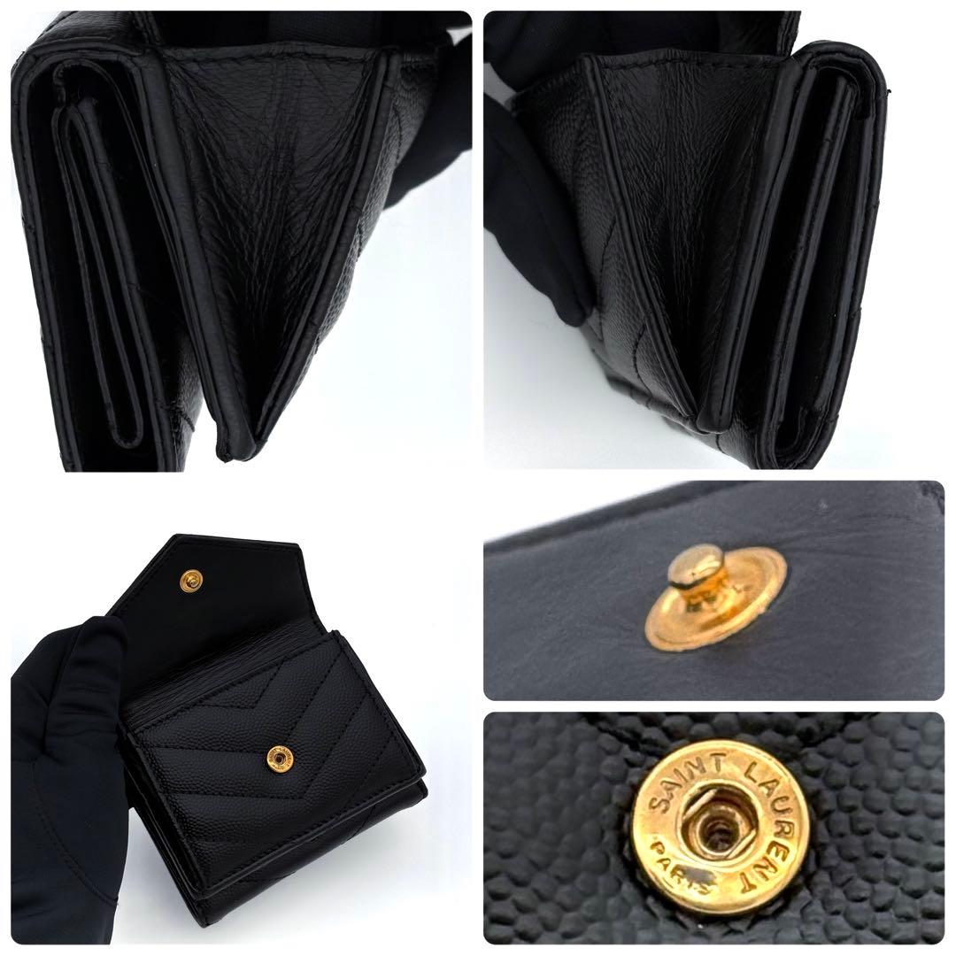 サンローラン 折財布 YSL カサンドラ Vステッチ キャビアスキン 2504