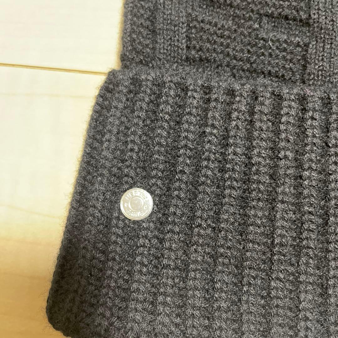 エルメス　HERMES ニット帽　ビーニー　シルバー金具　ブラック