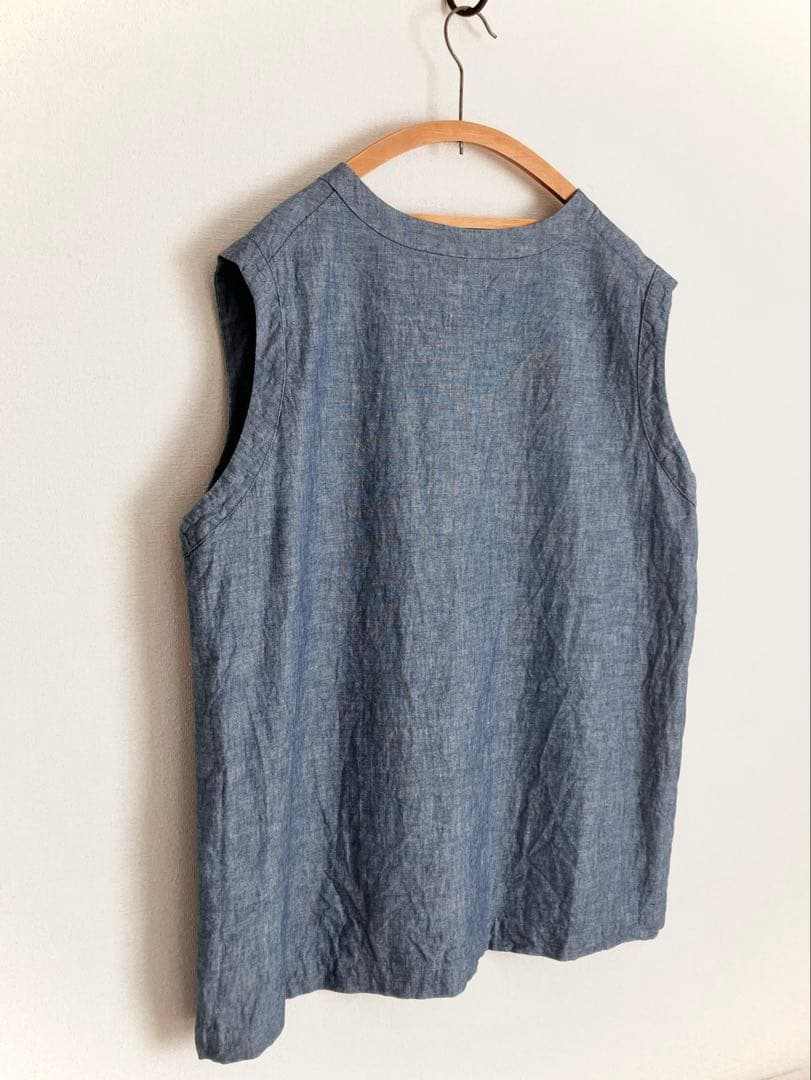 美品トゥジューtoujoursシャンブレービックポケットノースリーブタンクトップ