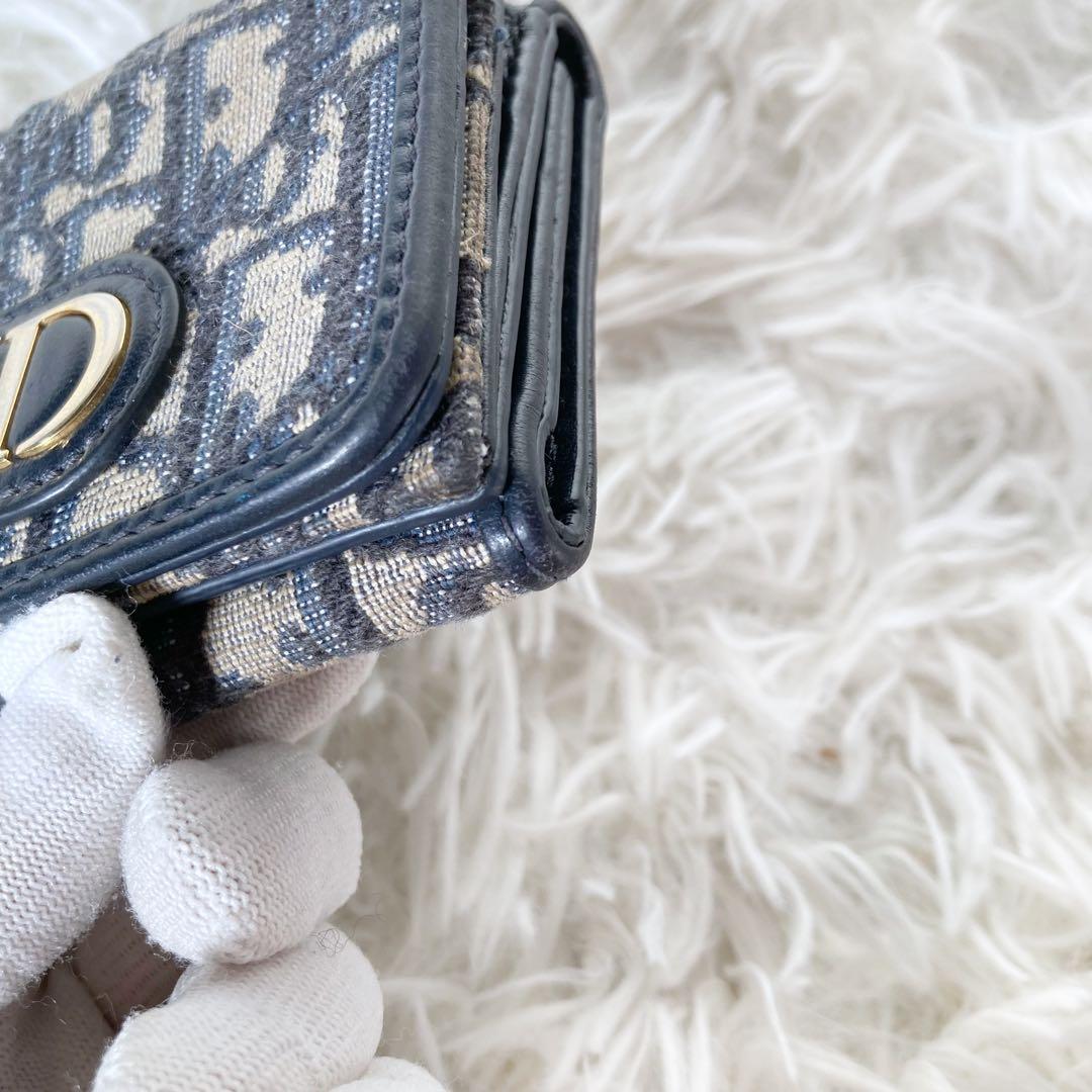 【美品】Dior ディオール オブリーク 三つ折り財布 キャンバス　ネイビー