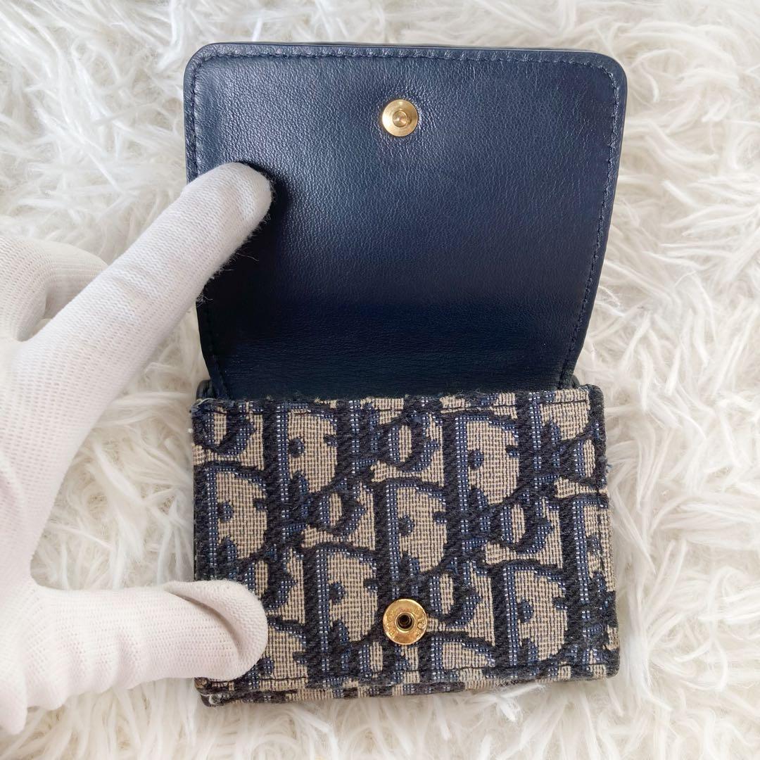 【美品】Dior ディオール オブリーク 三つ折り財布 キャンバス　ネイビー