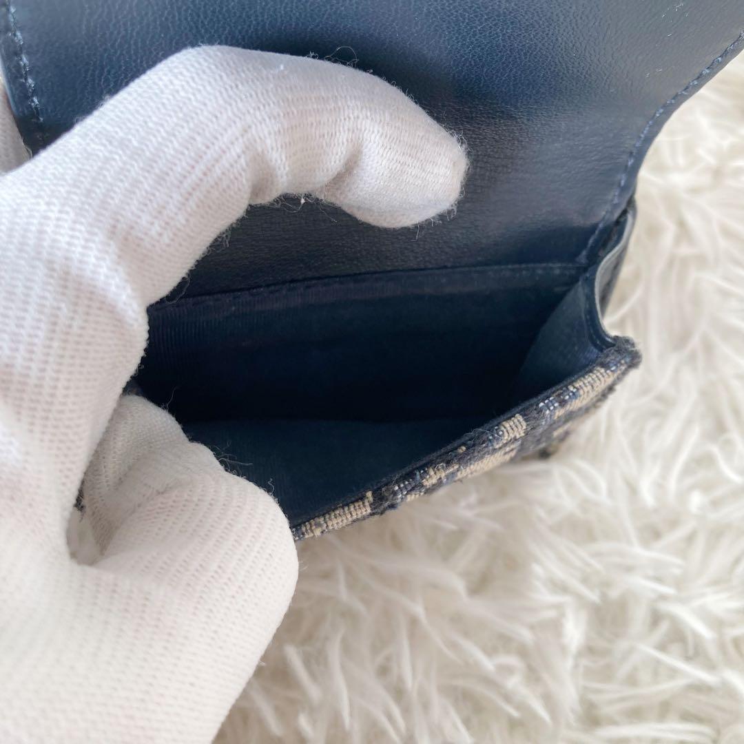 【美品】Dior ディオール オブリーク 三つ折り財布 キャンバス　ネイビー