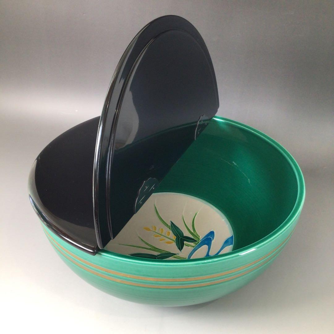 Ｒ９７５　水指　『御室窯造』『流水草花文』『青交趾』『平水指』　共箱　茶道具