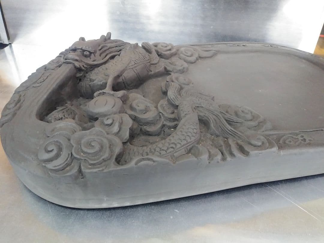 値下げ∕特大甲骨文字彫細工　硯(すずり)