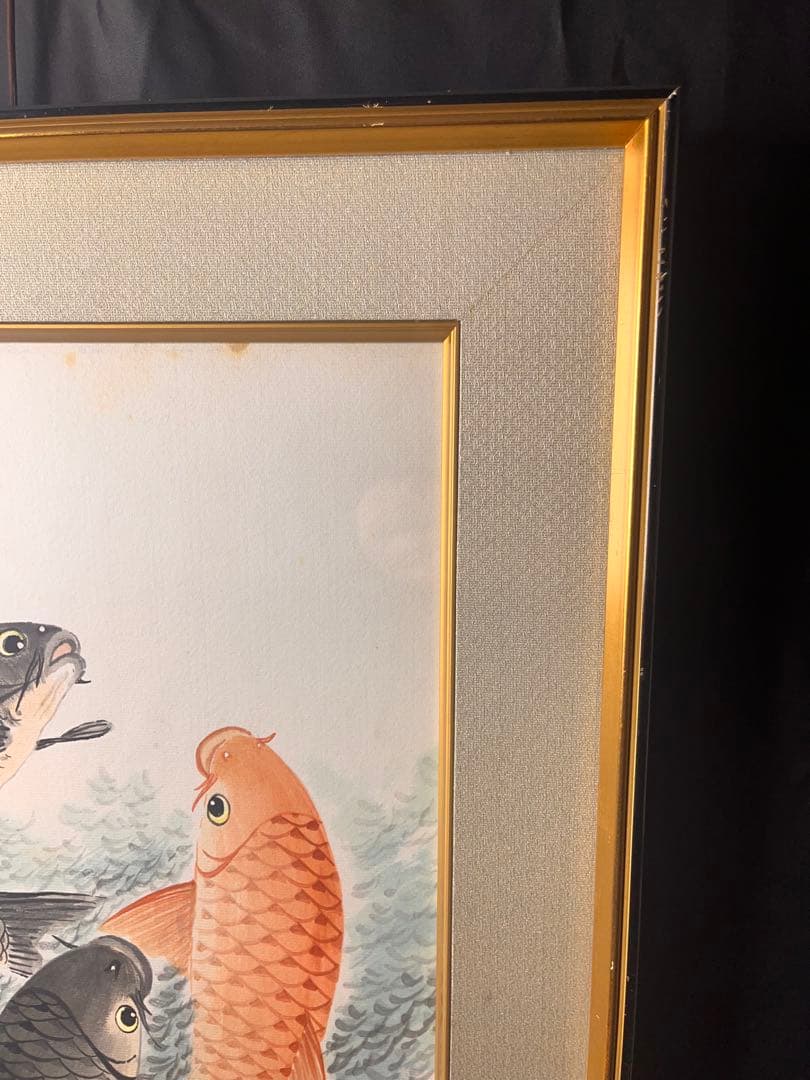 水墨画額　色紙　「花港観魚図　吴青霞」　紙本　肉筆保証
