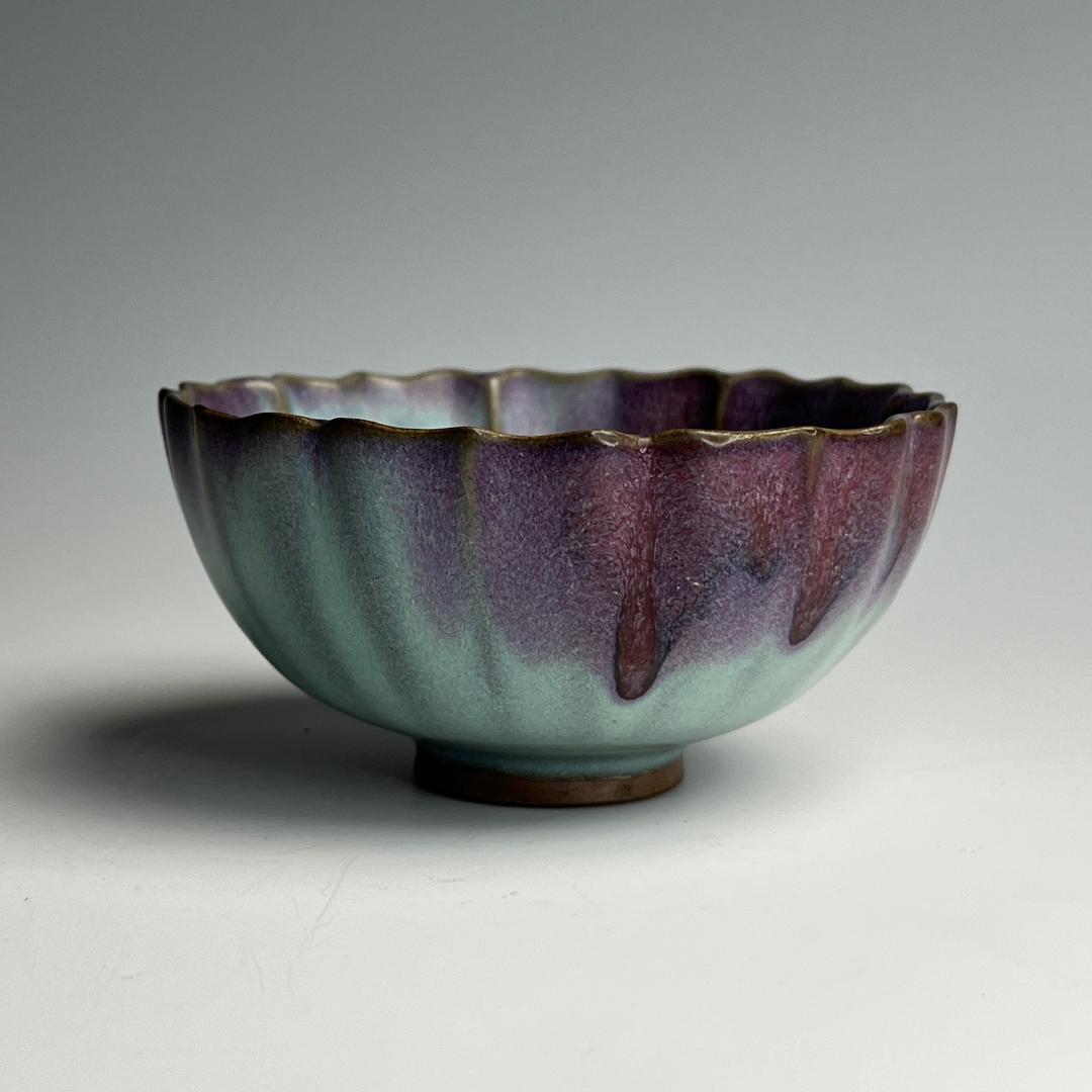 鈞窯天藍釉紫斑陵花盞 盃 中国古玩 中国美術 唐物 A899a