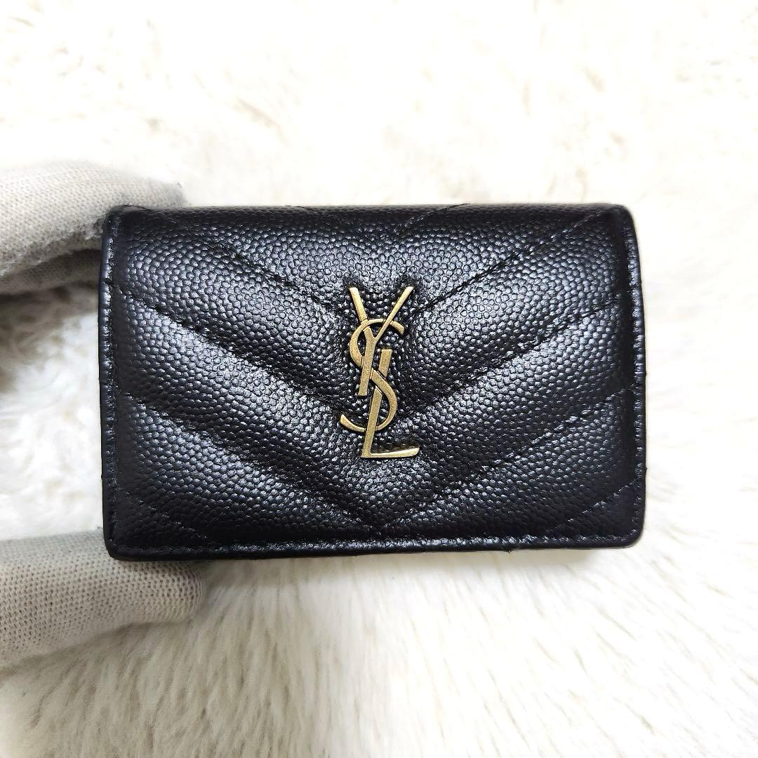 ✨極美品　現行デザイン✨サンローラン　三つ折り　カサンドラ　キャビアスキン