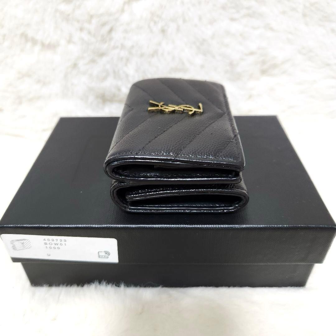 ✨極美品　現行デザイン✨サンローラン　三つ折り　カサンドラ　キャビアスキン