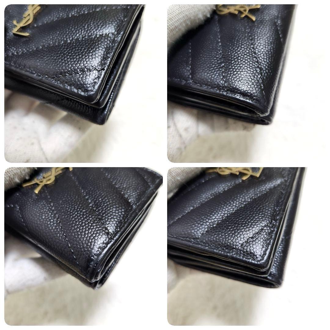 ✨極美品　現行デザイン✨サンローラン　三つ折り　カサンドラ　キャビアスキン