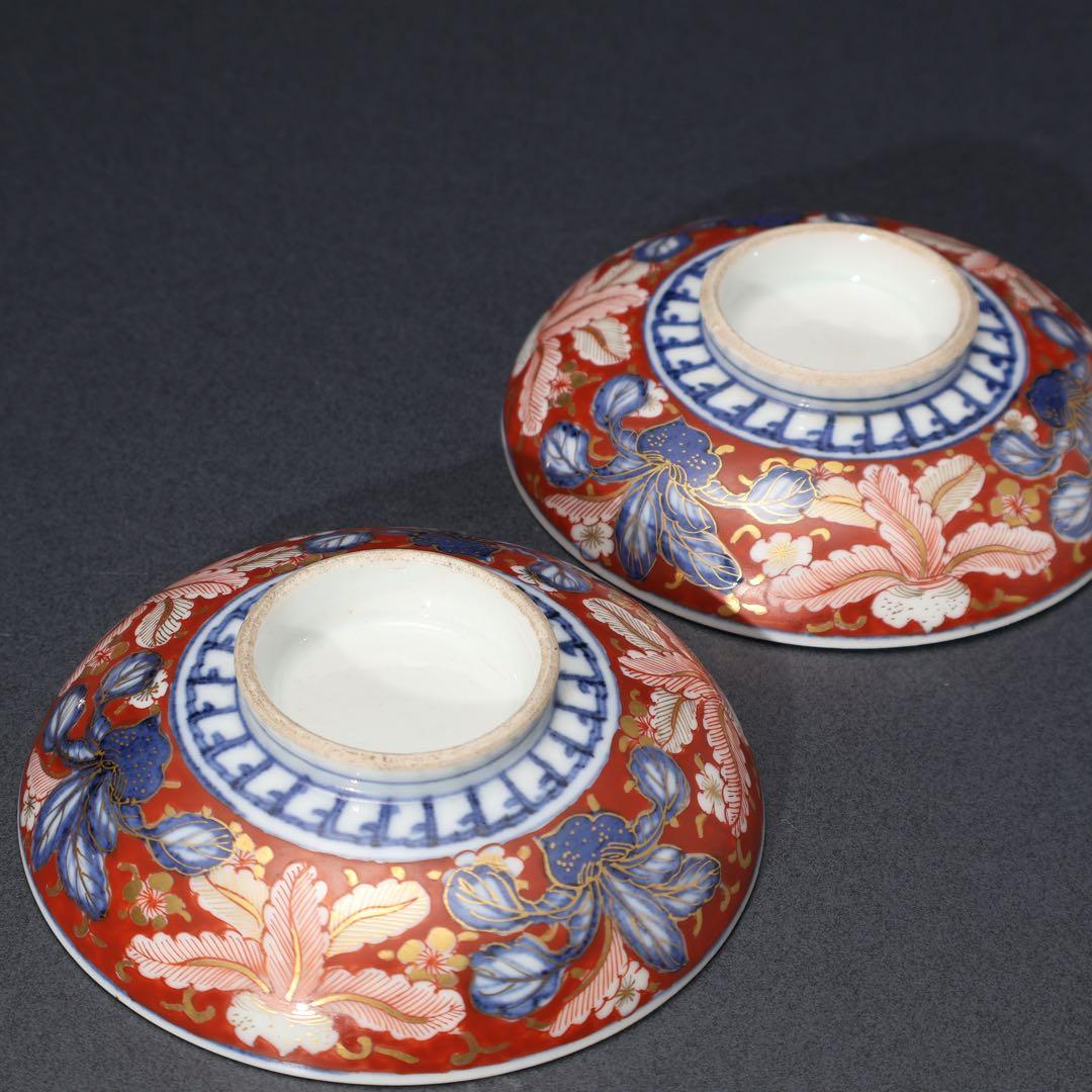 伊万里赤絵野菜図煮物碗2客　色絵　古伊万里　骨董　蓋物　R1361w3B2