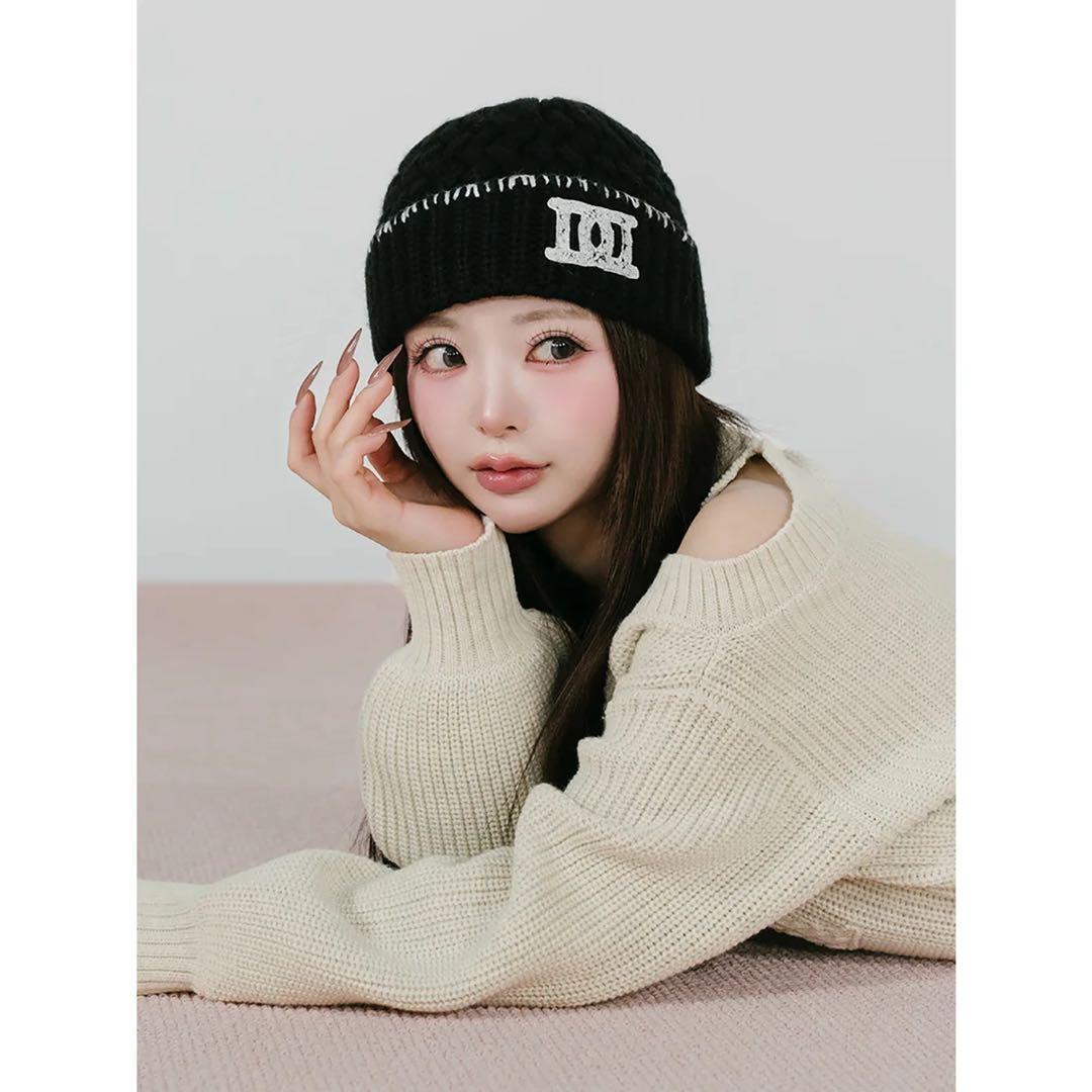 新品未開封タグ付き ダーリッチ DDロゴバスケットニットビーニー 黒 ブラック