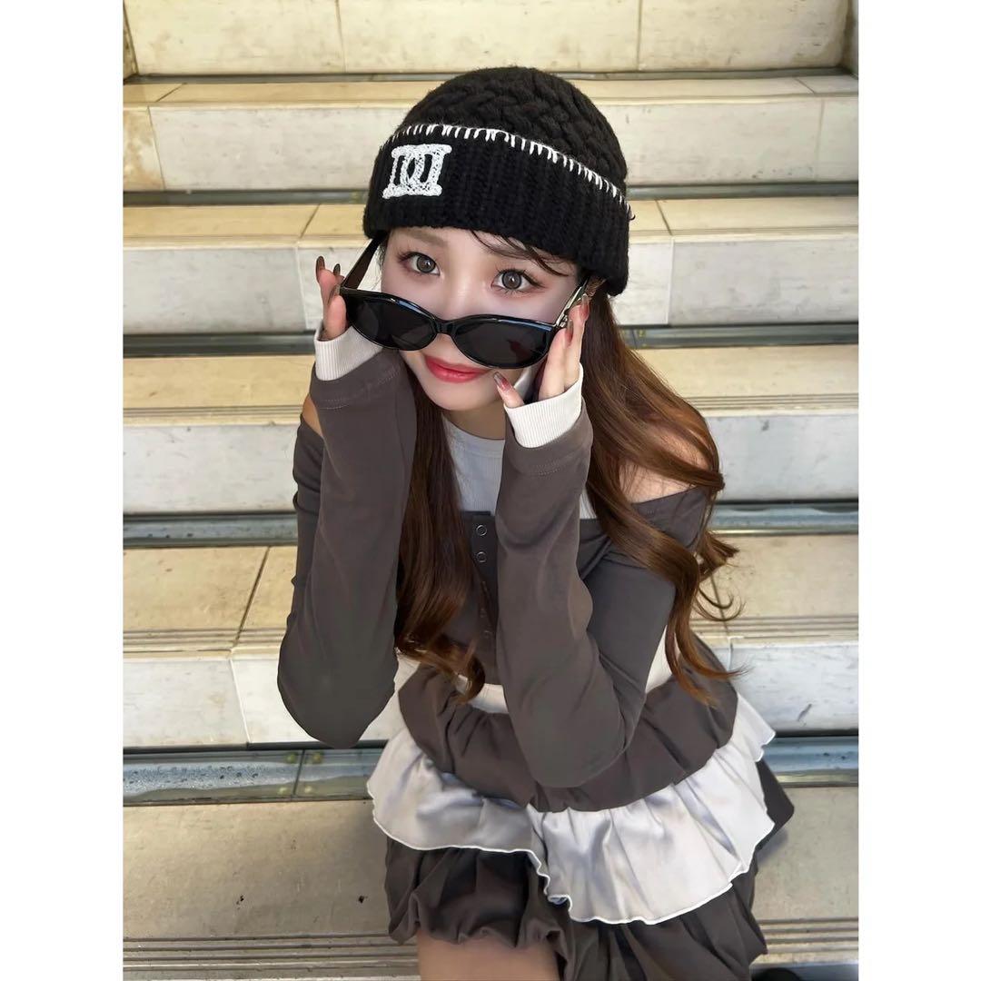 新品未開封タグ付き ダーリッチ DDロゴバスケットニットビーニー 黒 ブラック