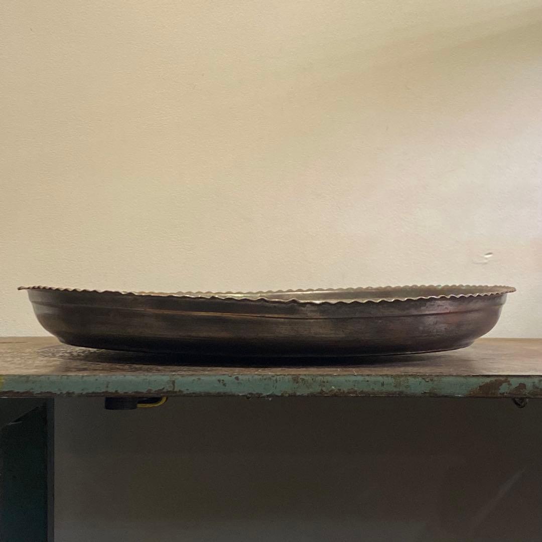 古銅彫刻装飾イスラミックトレイ 錫メッキ 打ち出し アンティーク