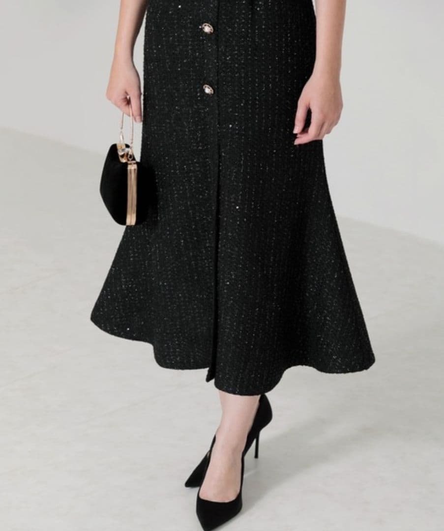 美品✨LEJA　ラメ混ツイードレザーパイピングパール釦スパンコールマーメイド　S