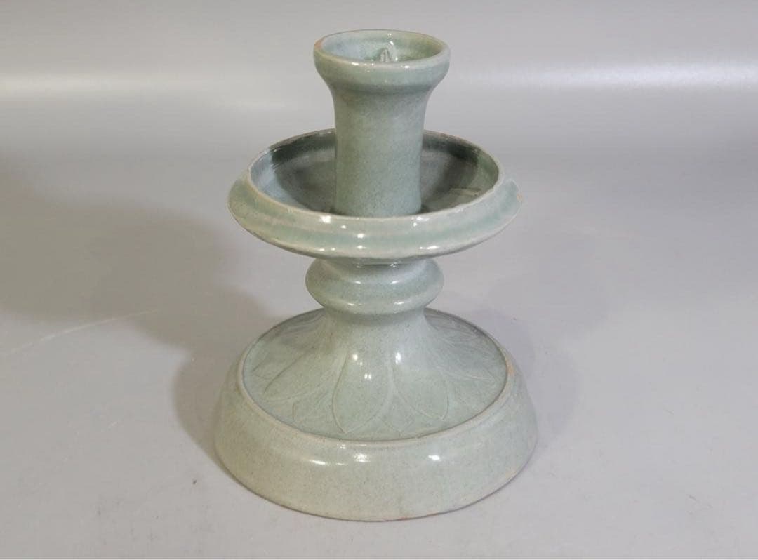 茶道具 中国 青花 碗 古染付 菓子鉢 DT601中国 陽刻 蓮紋 青磁 燭台