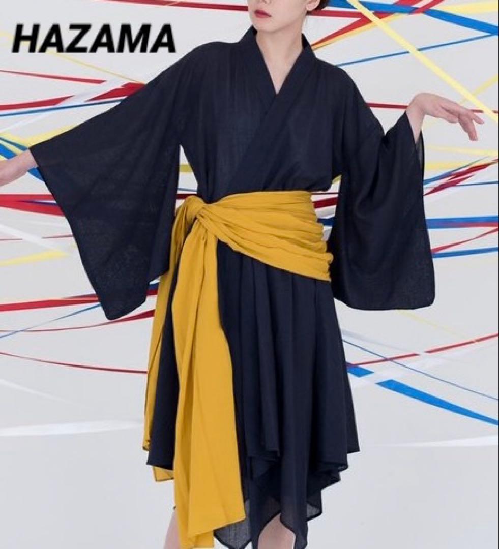 ハザマ 揺方 2018ss 帯 ブラック イエロー トリアセテート 黒 無地