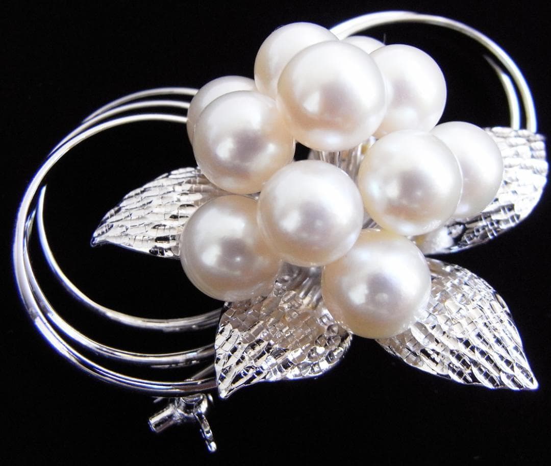 フレコ★紫陽花・925シルバー(銀製)アコヤ真珠（本真珠）１１粒・ブローチ