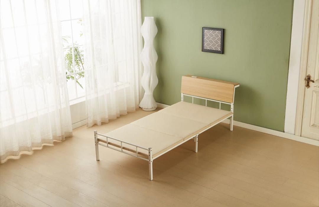 【新品】シングルベッドフレーム 木製ヘッドボード、マットレス付き