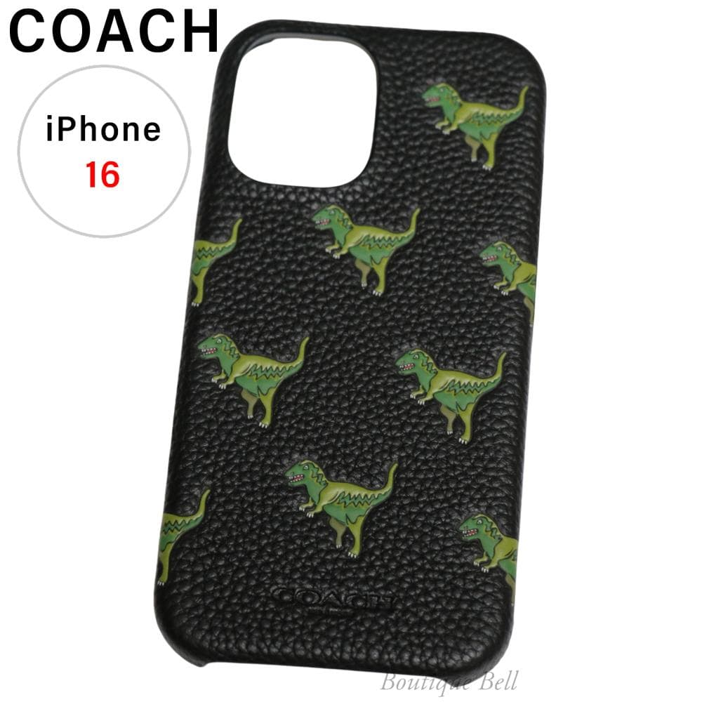 【コーチ】レキシー 恐竜 レザー iPhone16ケース ブラックマルチ