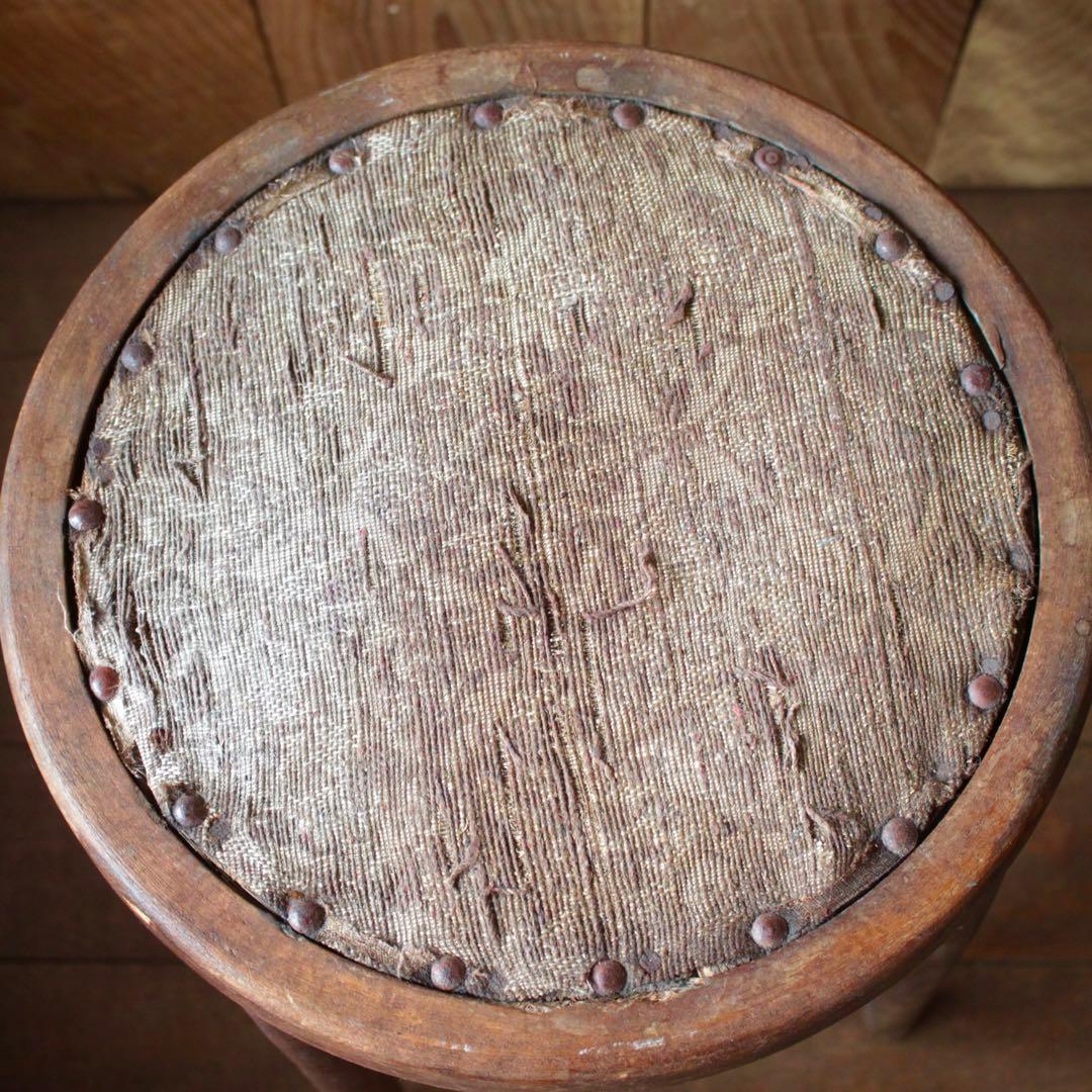 木製 丸椅子 布張 古道具 アンティーク