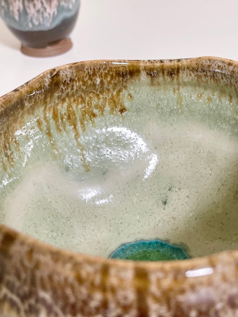 萩焼　山根清玩　しだれ釉　抹茶碗　光彩庵　陶器　孔雀釉　割り高台　煮物椀