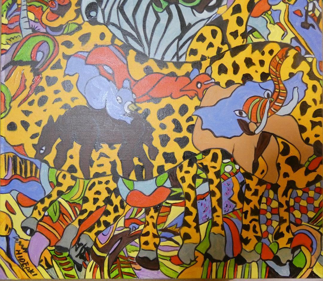 絵画　 油彩ジミー大西「ピンチ」サイン　F6サイズ　額装済み 肉筆手描き