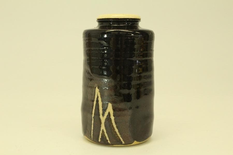 茶道具 黒織部 茶入 瑞光窯 辰ニ共箱 美品(A768)