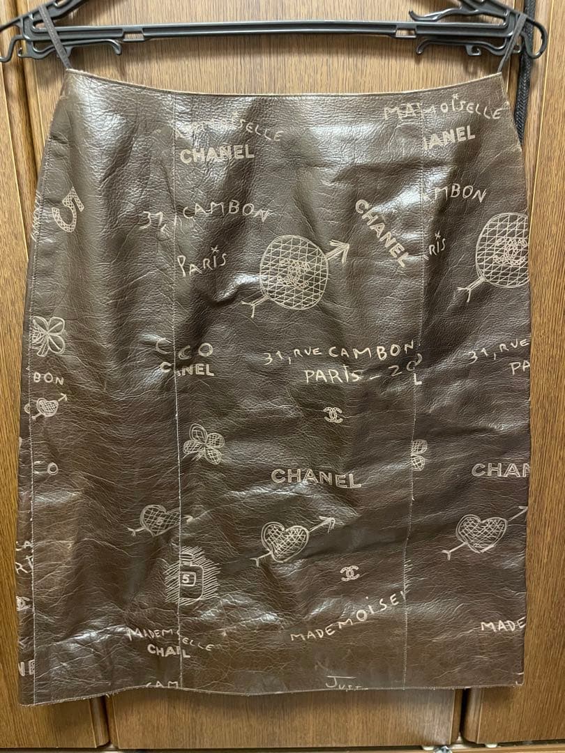 シャネル CHANEL レザースカート ブラウン
