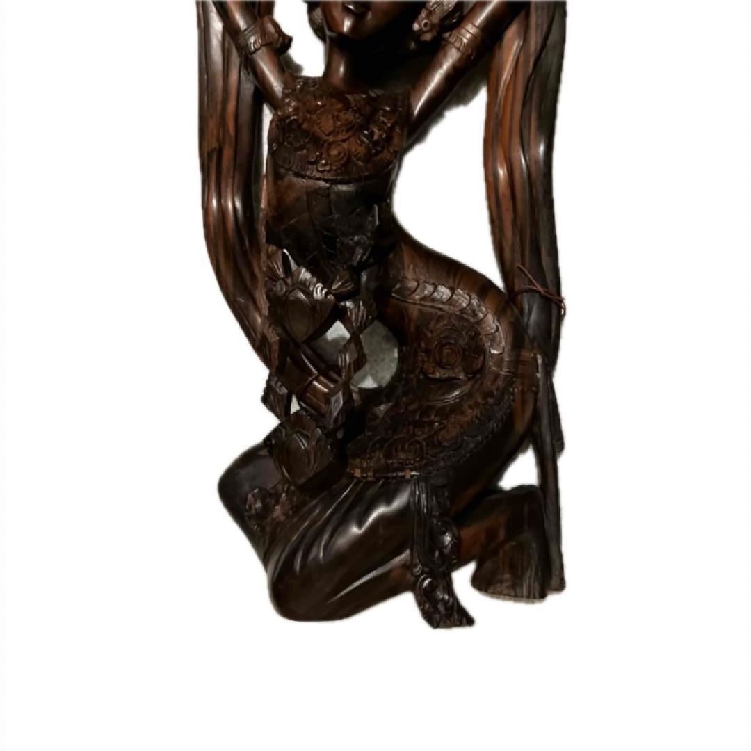 バリ島　木製女性踊り子像　巨大　彫刻　工芸品　黒壇