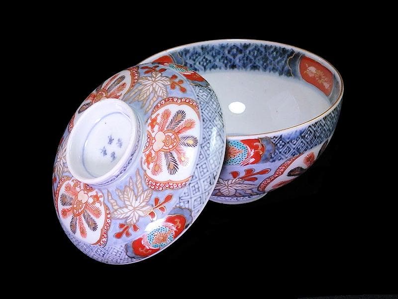 古伊万里　薄瑠璃　染錦　孔雀の図　大振蓋茶碗　F200AS-CTe