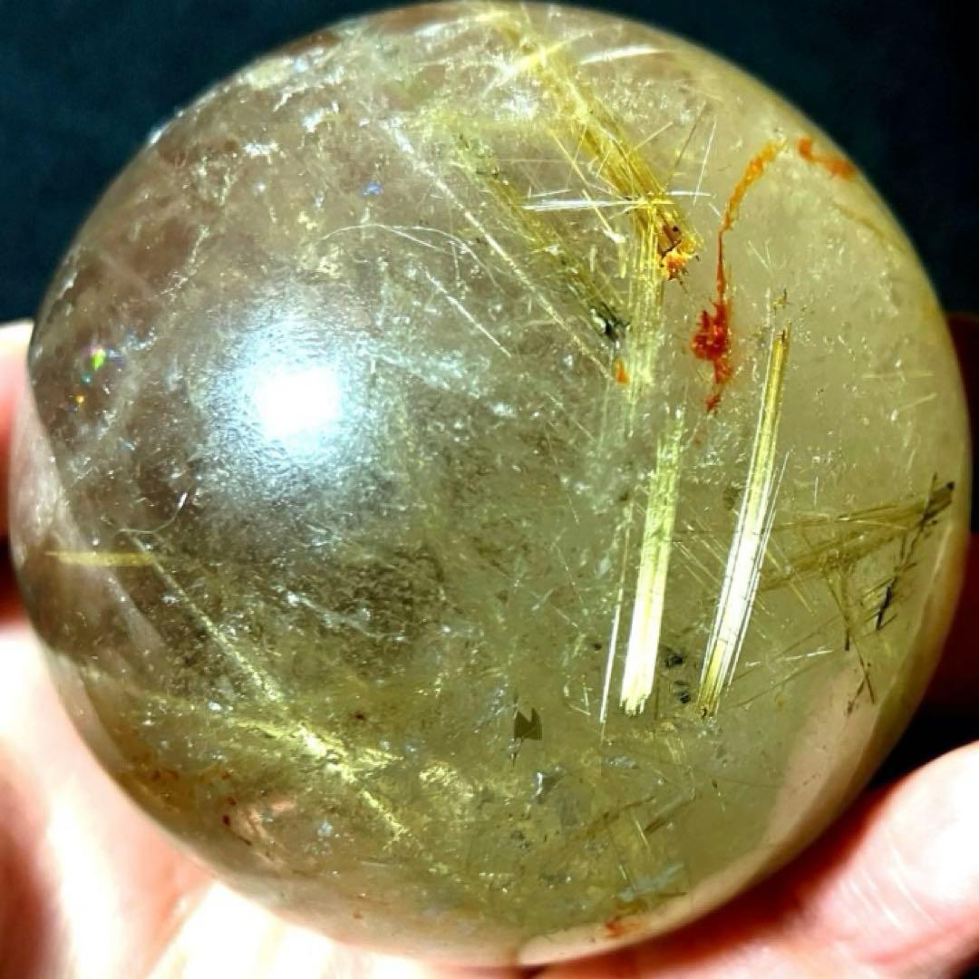 超大玉　63mm ゴールドタイチンルチルクォーツ　丸玉　スフィア　金針水晶