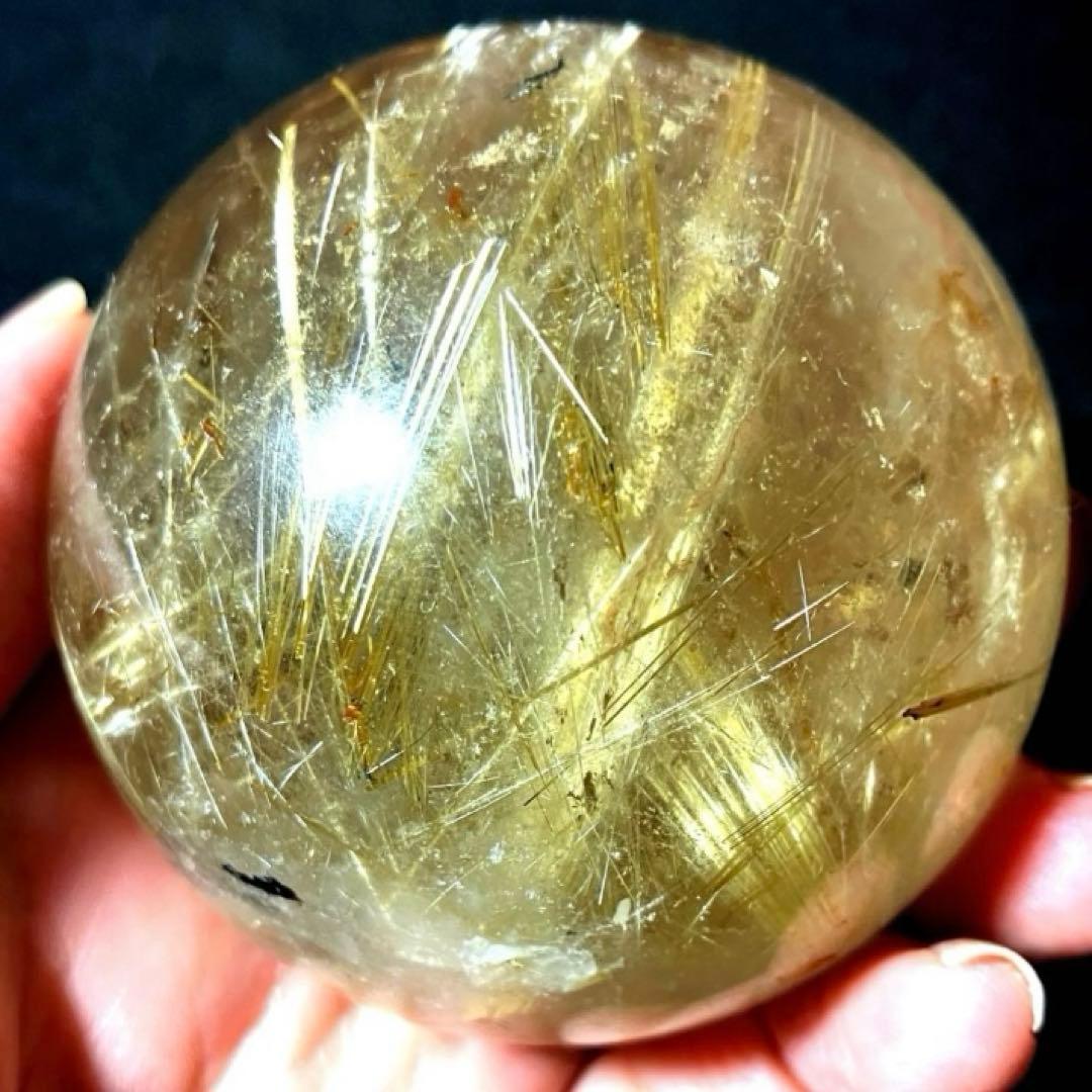 超大玉　63mm ゴールドタイチンルチルクォーツ　丸玉　スフィア　金針水晶
