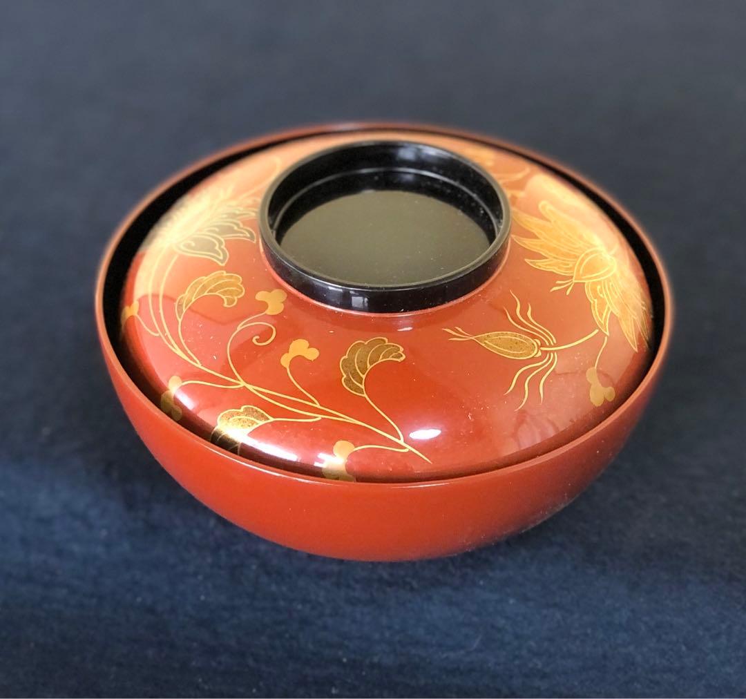 《R》輪島塗 古代朱塗 法想華蒔絵 煮物椀5客 木製漆器 木箱 251218か1