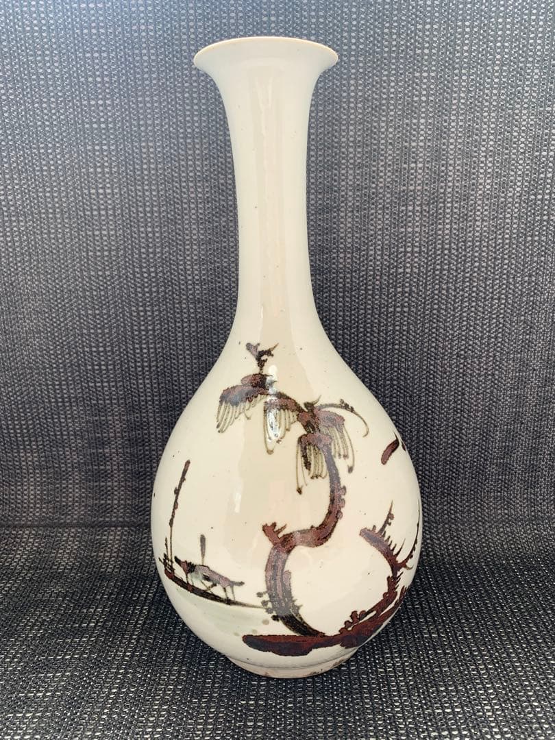 朝鲜美術　李朝　白磁　鉄絵　花瓶　送料込み