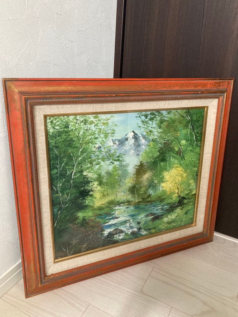 油彩画 山と川の風景 北岳　今井弘画伯　Ｆ8号